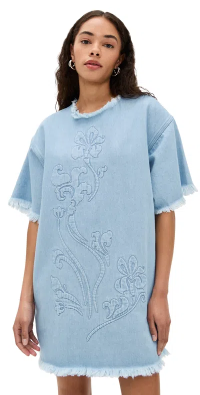 Marques' Almeida Denim T-shirt Dress With Flower Embroidery Baby Blue