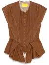 Marques' Almeida Brown Denim Structure Shoulder Cinched Top Brown In Brown
