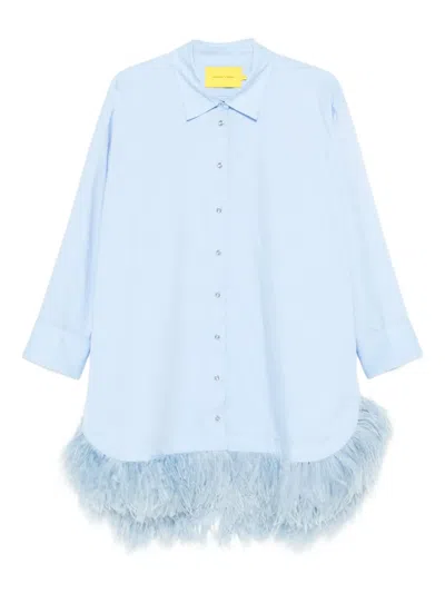 Marques' Almeida Feather Trim Dress In Blue