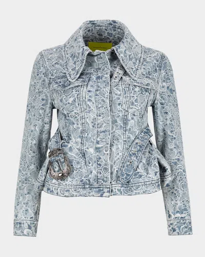 Marques' Almeida Fitted Brocade Denim Jacket In Light Blue