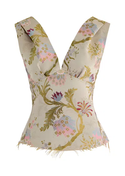 Marques' Almeida Floral Satin Brocade Top In Multicoloured
