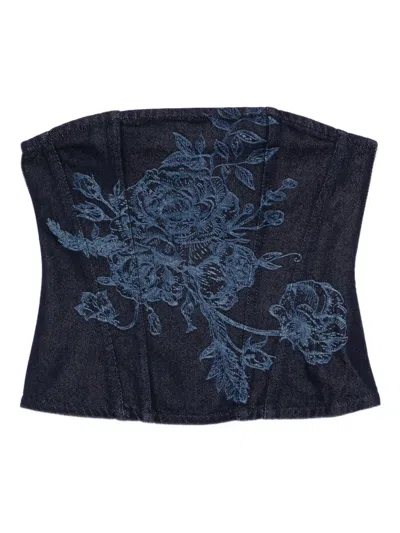 Marques' Almeida Floral-motif Corset Top In Blue