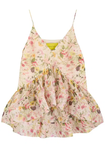 Marques' Almeida Printed Chiffon Strappy Top White In Multicoloured