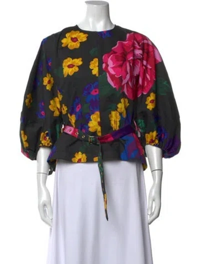 Pre-owned Marques' Almeida Floral Print Crew Neck Top In Multicolor