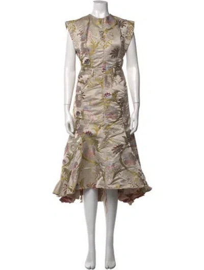 Pre-owned Marques' Almeida Floral Print Midi Length Dress In Neutrals