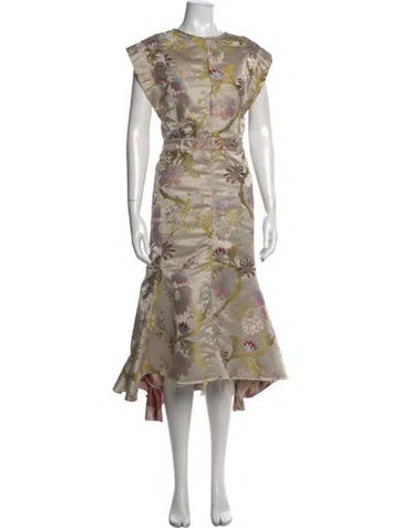 Pre-owned Marques' Almeida Floral Print Midi Length Dress W/ Tags In Neutrals