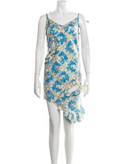 Pre-owned Marques' Almeida Floral Print Mini Dress W/ Tags In Blue/gold