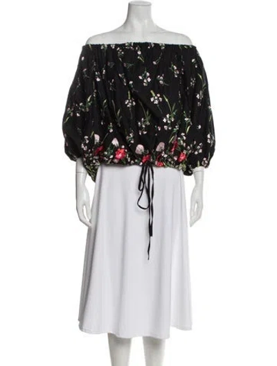 Pre-owned Marques' Almeida Floral Print Off-the-shoulder Blouse In Black
