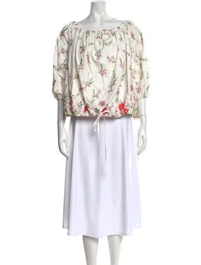 Pre-owned Marques' Almeida Floral Print Off-the-shoulder Top In White