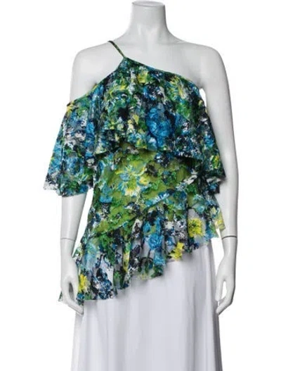 Pre-owned Marques' Almeida Floral Print One-shoulder Top In Blue