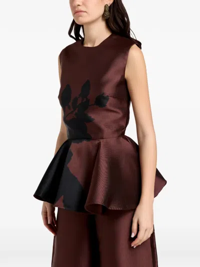 Marques' Almeida Floral-print Peplum Top In Brown