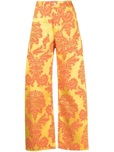 Marques' Almeida Floral-brocade Recycled-fibre Blend Trousers In Yellow