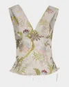Marques' Almeida Floral Satin Brocade Top In Grey
