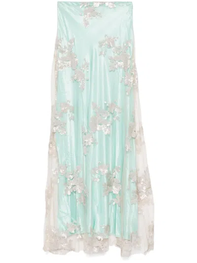 Marques' Almeida Floral Sequin-embellished Maxi Skirt In Turquoise