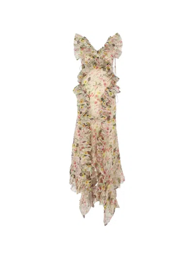 Marques' Almeida Floral-print Asymmetric Dress In Neutral