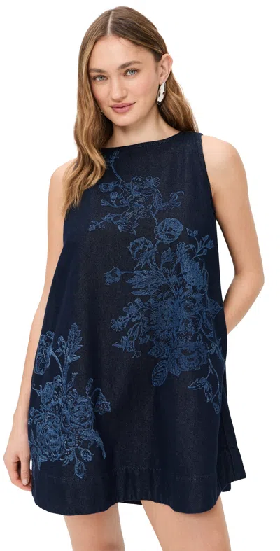 Marques' Almeida Flower Motif Denim Mini Dress Blue