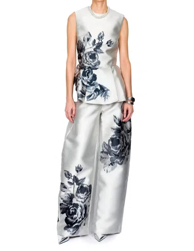 Marques' Almeida Flower Printed Round Neck Waisted Top In Silver