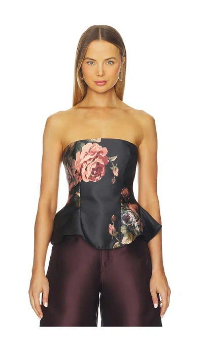 Marques' Almeida Flower Printed Strapless Top In Black