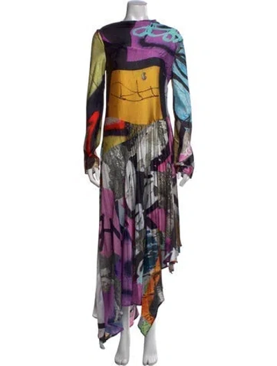 Pre-owned Marques' Almeida Graphic Print Long Dress In Purple