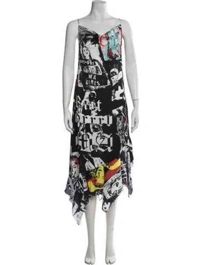 Pre-owned Marques' Almeida Graphic Print Midi Length Dress In Black