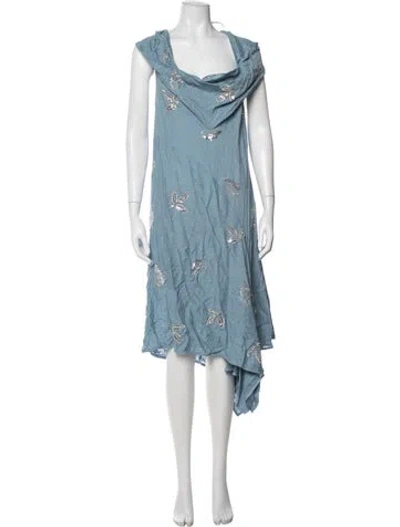 Pre-owned Marques' Almeida Graphic Print Midi Length Dress W/ Tags In Blue