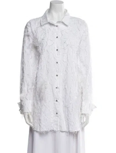 Pre-owned Marques' Almeida Lace Pattern Long Sleeve Button-up Top In White