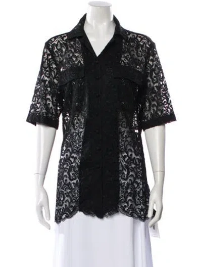 Pre-owned Marques' Almeida Lace Pattern Short Sleeve Button-up Top W/ Tags In Black