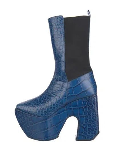 Pre-owned Marques' Almeida Leather Animal Print Boots In Blue
