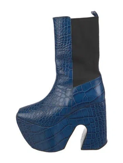 Pre-owned Marques' Almeida Leather Animal Print Sock Boots In Blue