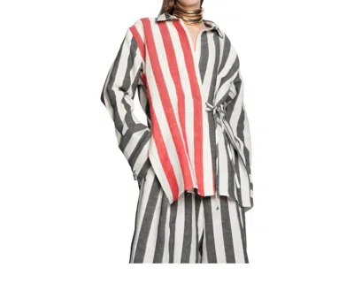 Marques' Almeida Linen Wrap Shirt In Mixed Stripes In Multi