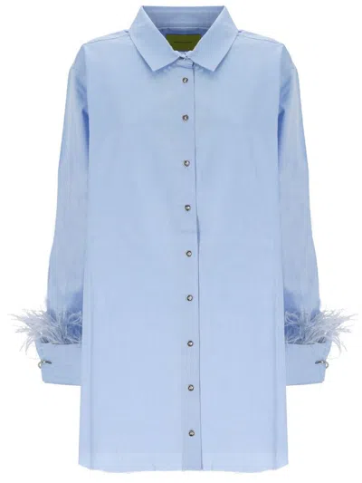 Marques' Almeida Feather-trim Cotton-poplin Shirt In Blue