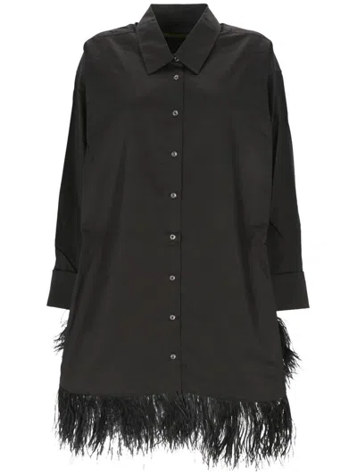 Marques' Almeida Marques'almeida Feather Embellished Curved Hem Shirt Dress In Black