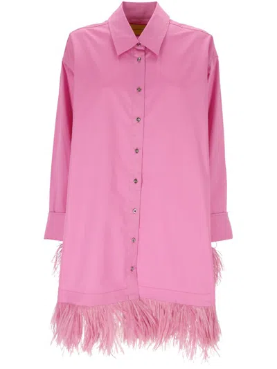 Marques' Almeida Marques'almeida Feather Embellished Curved Hem Shirt Dress In Pink