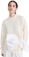 MARQUES' ALMEIDA MERINO KNIT SWEATER WITH SATIN BOW OFF WHITE