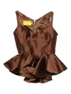 Marques' Almeida Mikado Peplum Corset In Brown