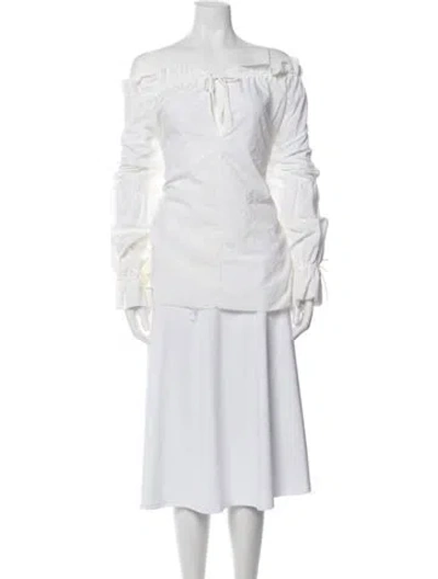 Pre-owned Marques' Almeida Off-the-shoulder Long Sleeve Top In White
