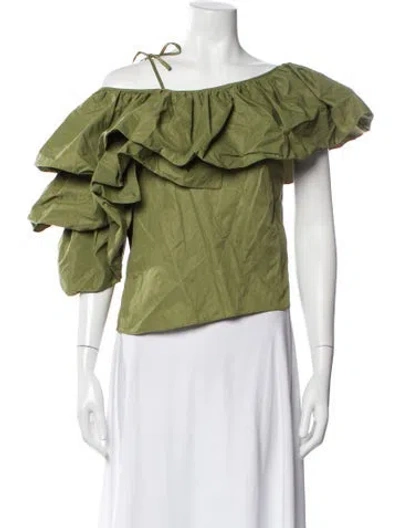 Pre-owned Marques' Almeida Off-the-shoulder Short Sleeve Top In Green