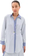Marques' Almeida Patchwork Overlapping Front Tailored Shirt Blue Stripe In Blue