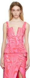 Marques' Almeida Abstract-print V-neck Corset In Pink/red