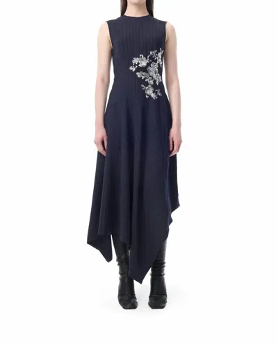 Marques' Almeida Pinstripe Dress With Embroidery In Navy In Blue