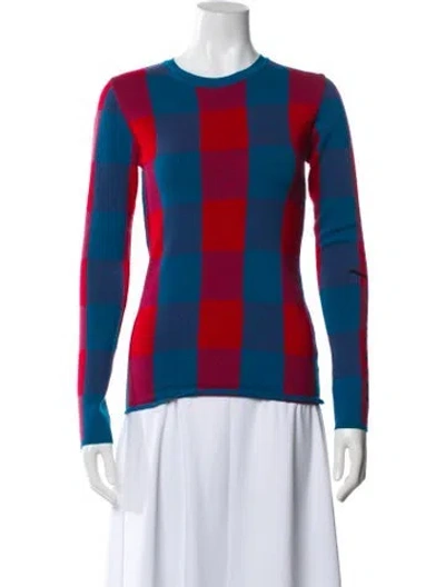 Pre-owned Marques' Almeida Plaid Print Crew Neck Top In Blue