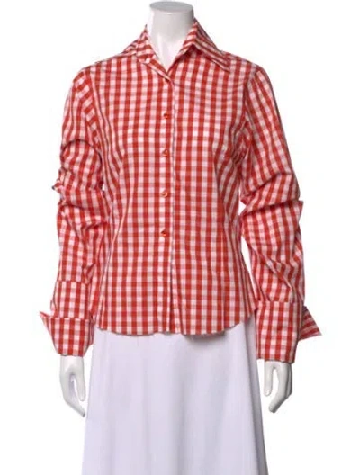 Pre-owned Marques' Almeida Plaid Print Long Sleeve Button-up Top In Red