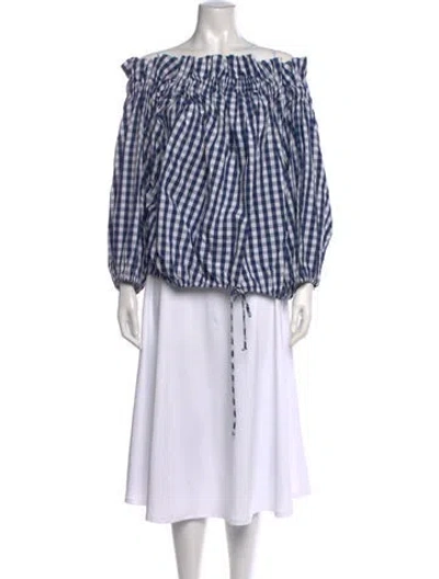 Pre-owned Marques' Almeida Plaid Print Off-the-shoulder Top In Blue/white