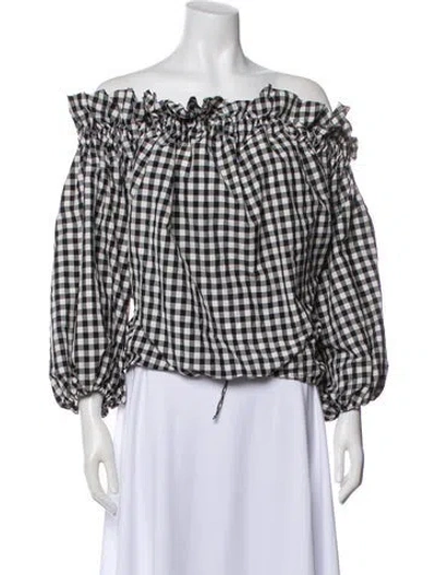 Pre-owned Marques' Almeida Plaid Print Off-the-shoulder Top In White