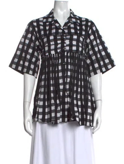Pre-owned Marques' Almeida Plaid Print Short Sleeve Top In Black/white