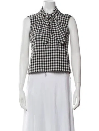 Pre-owned Marques' Almeida Plaid Print Tie Neck Top In Black
