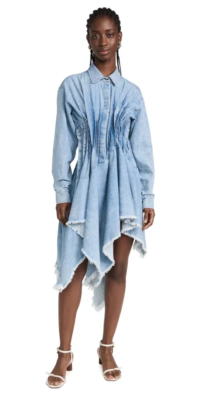 MARQUES' ALMEIDA PLEATED SHIRT DRESS LIGHT BLUE