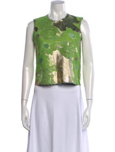 Pre-owned Marques' Almeida Printed Crew Neck Top In Green