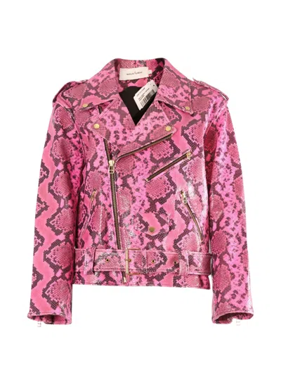 Pre-owned Marques' Almeida Python-print Belted Biker Jacket In Pink