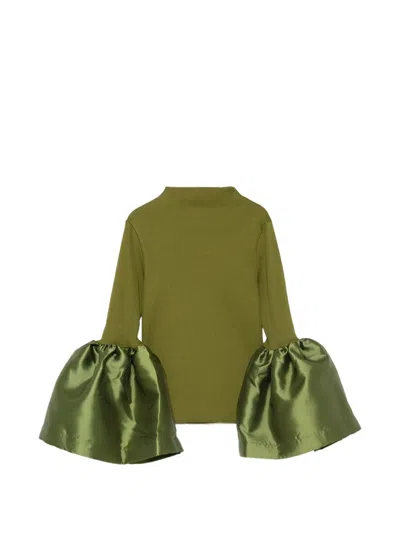 Marques' Almeida Ribbed Puff-sleeve Top In Green